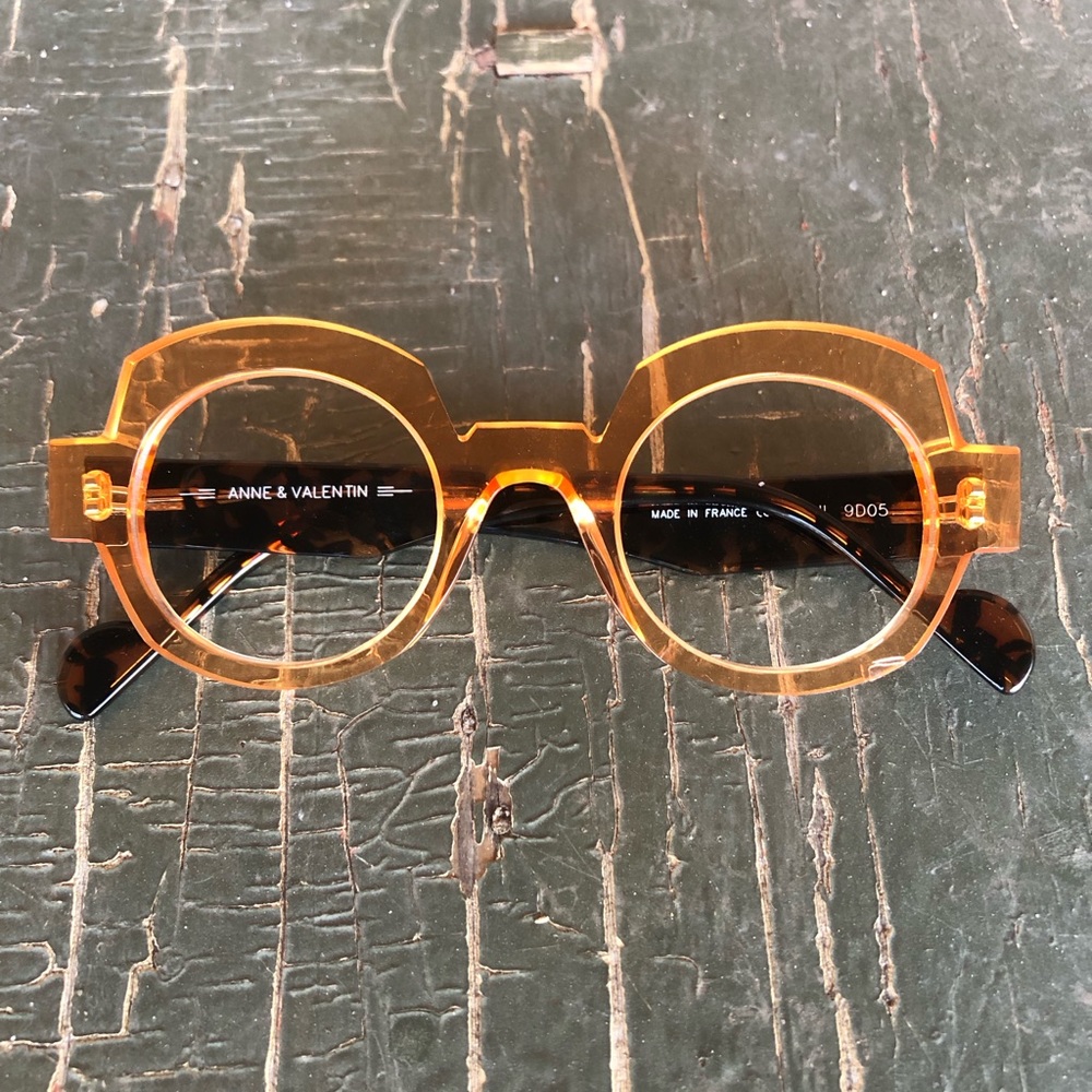 Anne Et Valentin Sybil Crystal Peach/Tortoise Eyeglass Frames Round